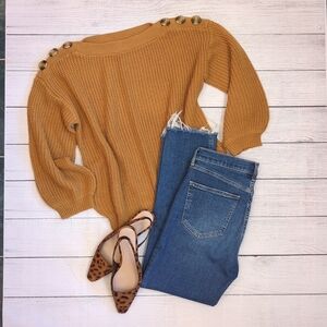 Francesca's E&M Cognac Sweater with Button Detail - Size: L